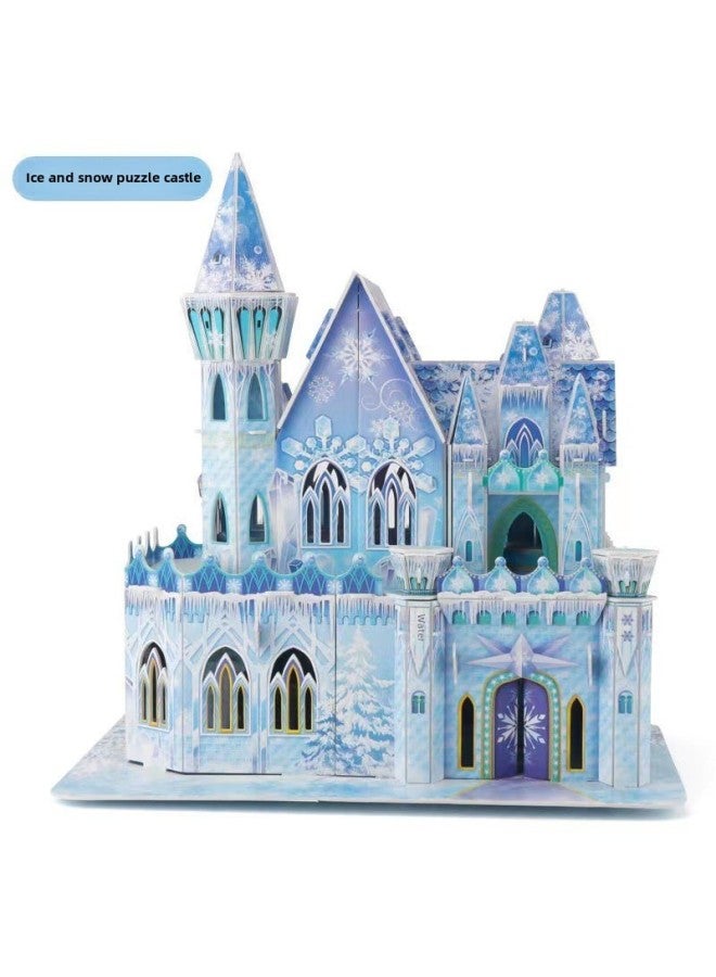 أحجية الصور المقطوعة ثلاثية الأبعاد قلعة الثلج والثلج ثلاثية الأبعاد للأطفال والبنات نموذج ألعاب مجمعة للفتيات مع كوخ للفتح والإغلاق 66 هدية - اللون: قلعة أحجية الثلج والثلج - Image 1