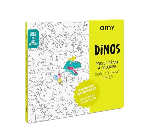 Omy Giant Coloring Poster – Dinosaurs - A Crazy Prehistoric World | Travel Back in Time Among Dinosaurs | 40 x 28 Inches | Creative Play and Fun for Kids, Teens, Adults, and The Whole Family - Image 1