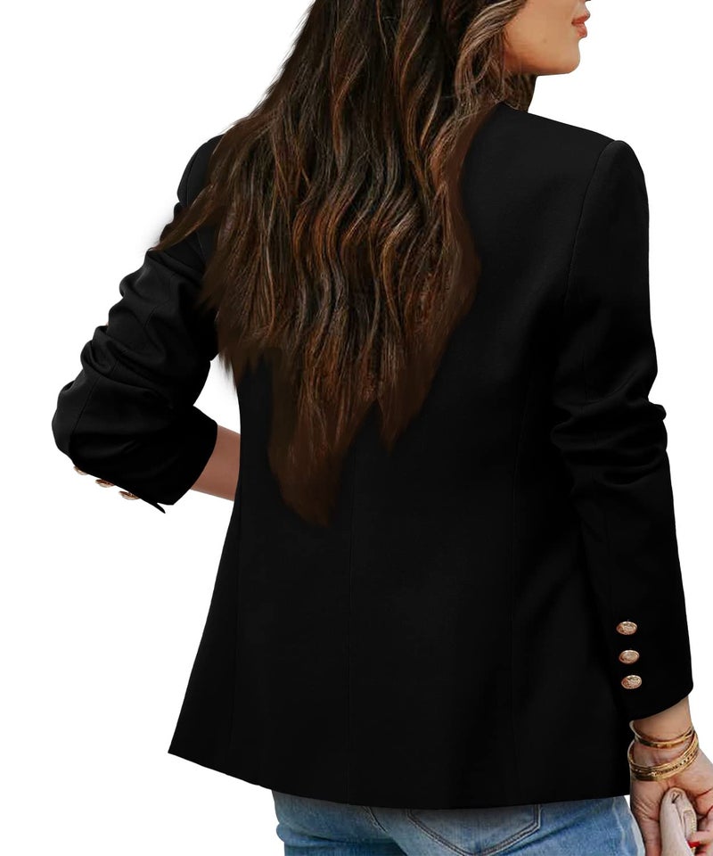 CRAZY GRID Womens Double Breasted Blazer Open Front Business Casual Blazer Jackets Dressy Long Sleeve Suit Jacket Lapel Gold Button Ladies Work Office Blazer Black Small - Image 4