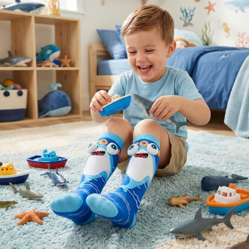 Glitters Funky 3D Shark Knee-High Socks for Kids & Teens - Image 4