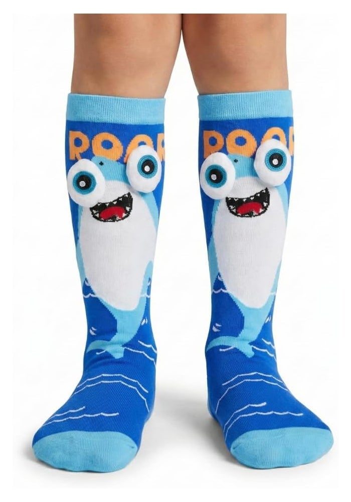 Glitters Funky 3D Shark Knee-High Socks for Kids & Teens - Image 1