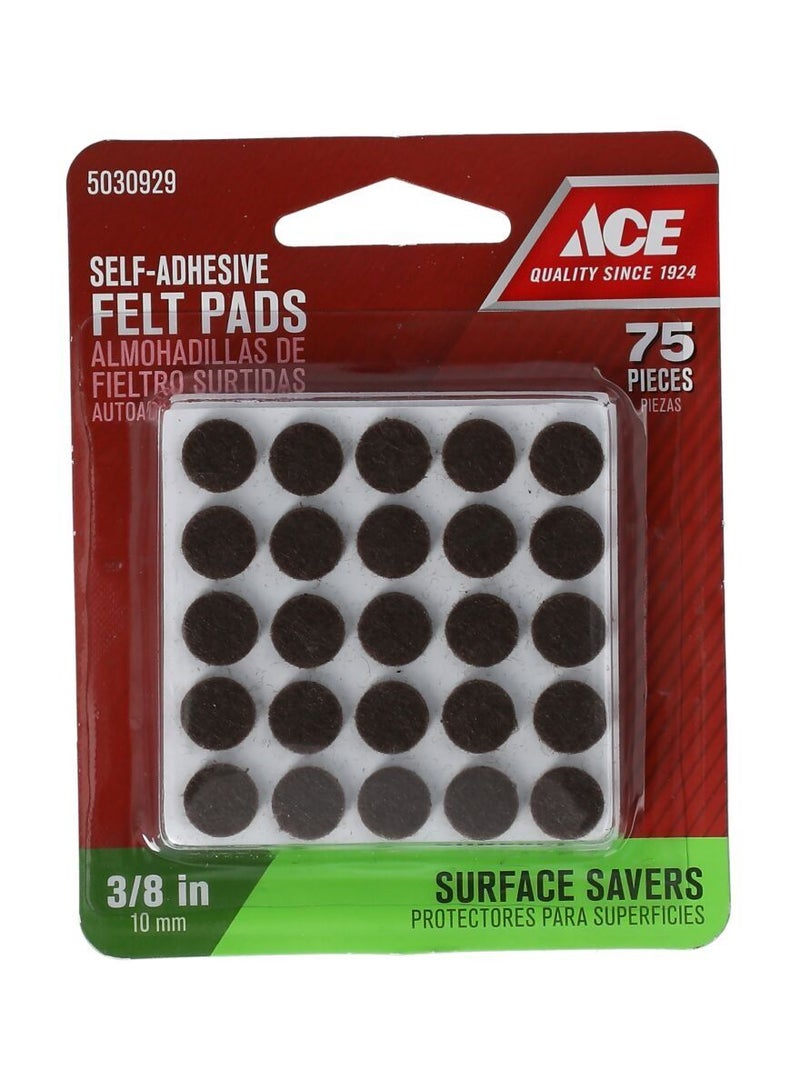 Ace 75 Piece Round Self Adhesive Felt Pads Brown 10mm