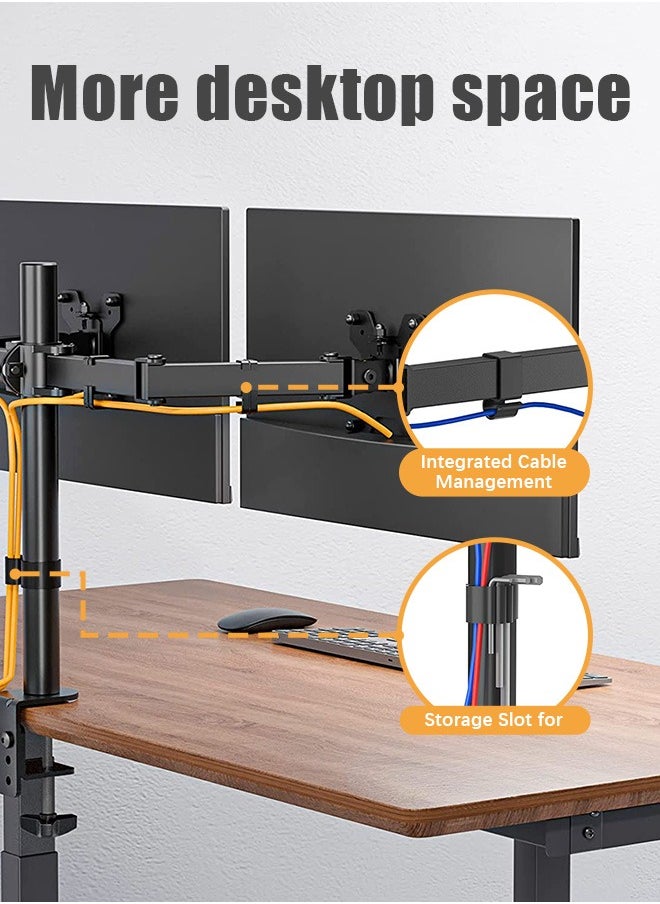 Occuwzz - Monitor Mount Stand - Dual Monitor Arm for Desk Fully Adjustable Arms Hold 2 Screens up to 27 inches - Image 1