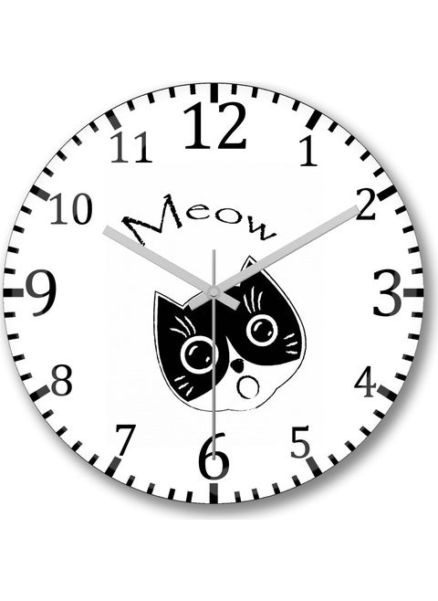 Print Shop Cat Meow Cat Wall Clock Curved Real Glass