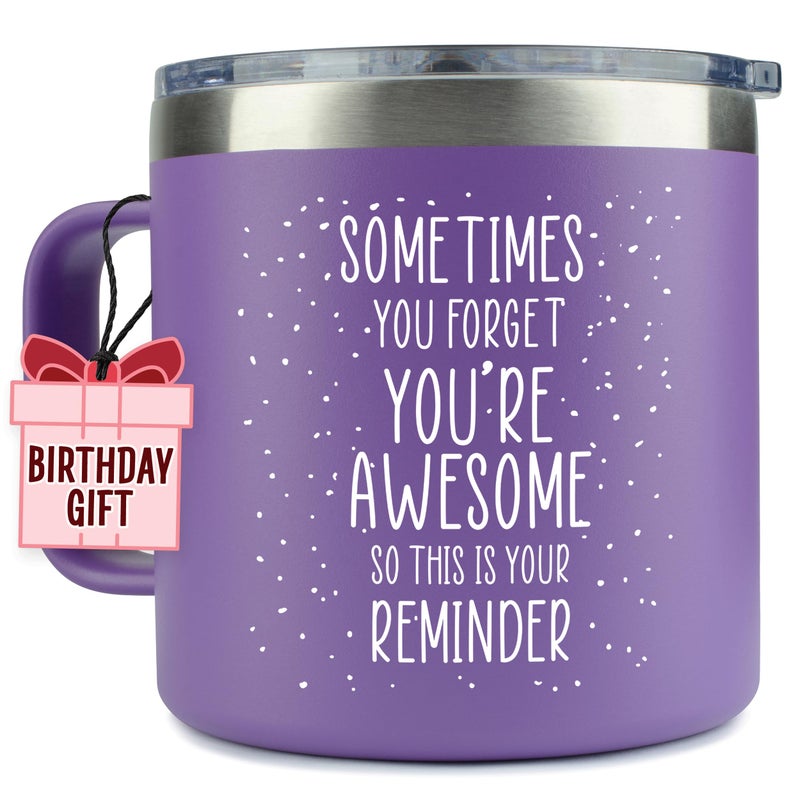 KLUBI Xmas Gifts for Women - Birthday Friendship - Sometimes You Forget Your Awesome Gifts Purple Coffee Mug for Older Women 14oz Inspirational Unique - Image 1