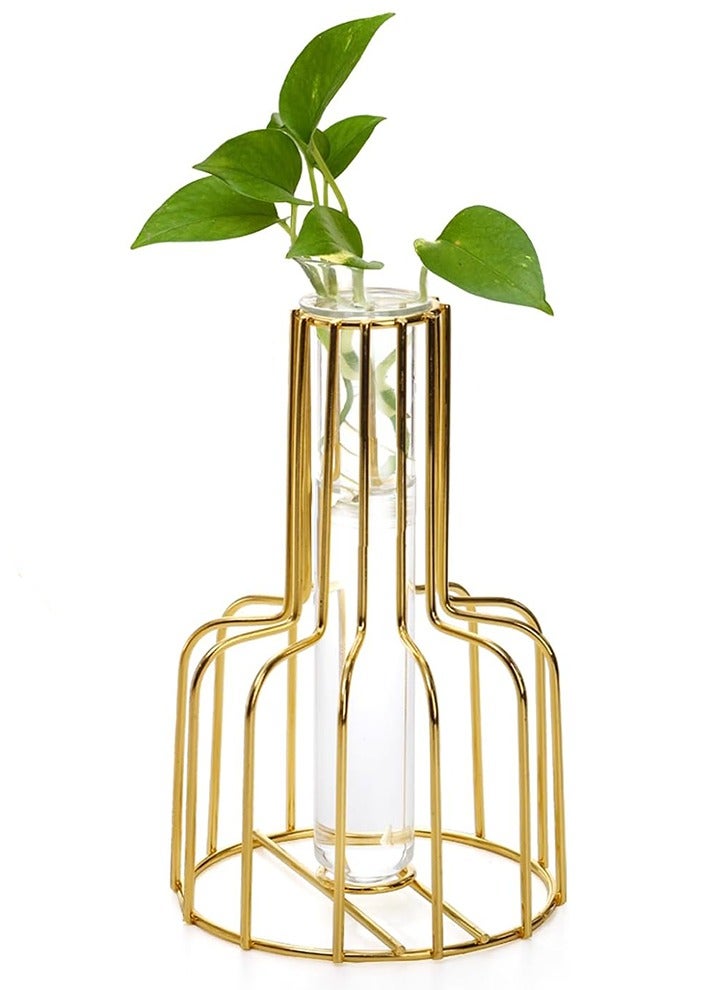 Gold Flower Vases, Glass Test Tube Vase with Metal Frame Stand, Small Bud Vase for , Wedding, Table Centerpieces, Living Room, Plant Terrariums for Propagating Hydroponic - Image 3