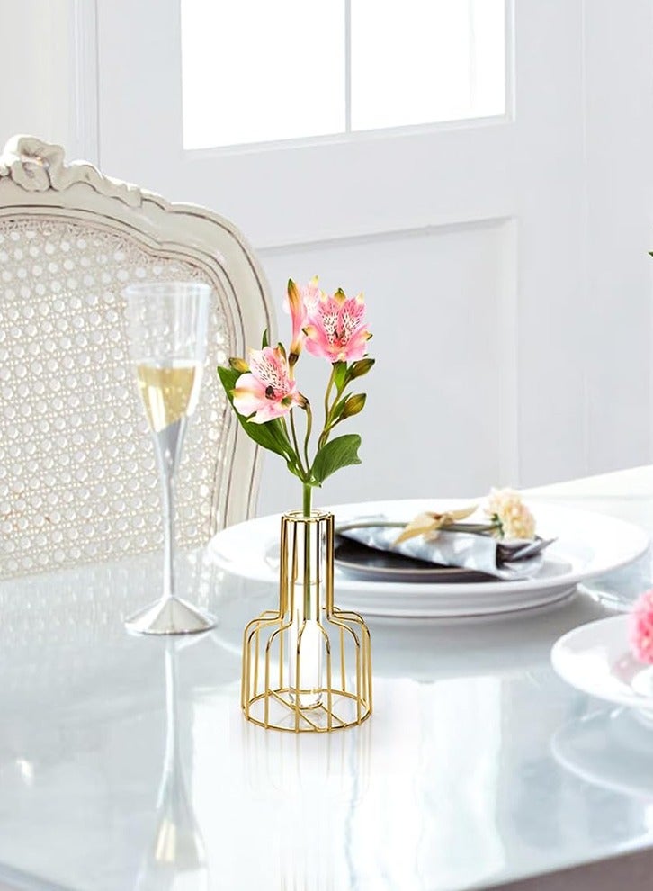 Gold Flower Vases, Glass Test Tube Vase with Metal Frame Stand, Small Bud Vase for , Wedding, Table Centerpieces, Living Room, Plant Terrariums for Propagating Hydroponic - Image 5