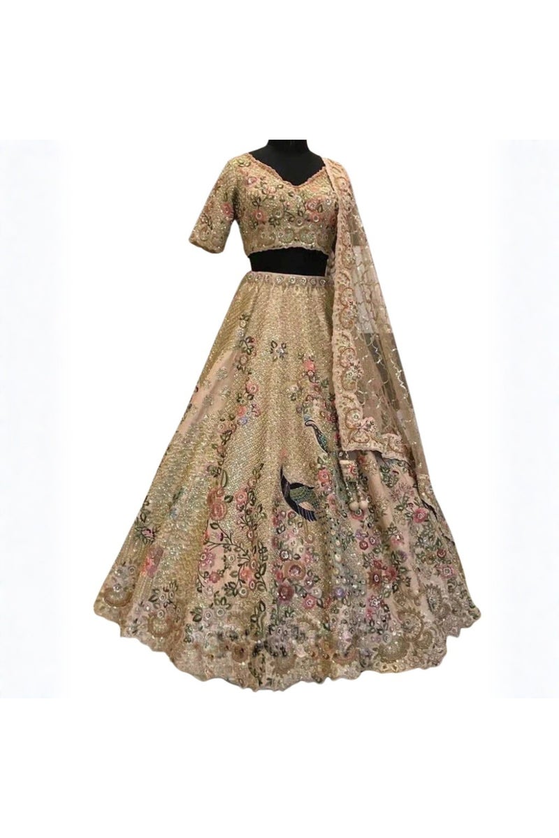 بلوزة ودوبتة بيج من حرير الساتان نصف مخيط - HRT3997 - Image 2