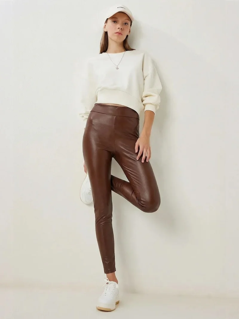 السعادة في إسطنبول ISTANBUL High Waist Faux Leather Skinny Leggings