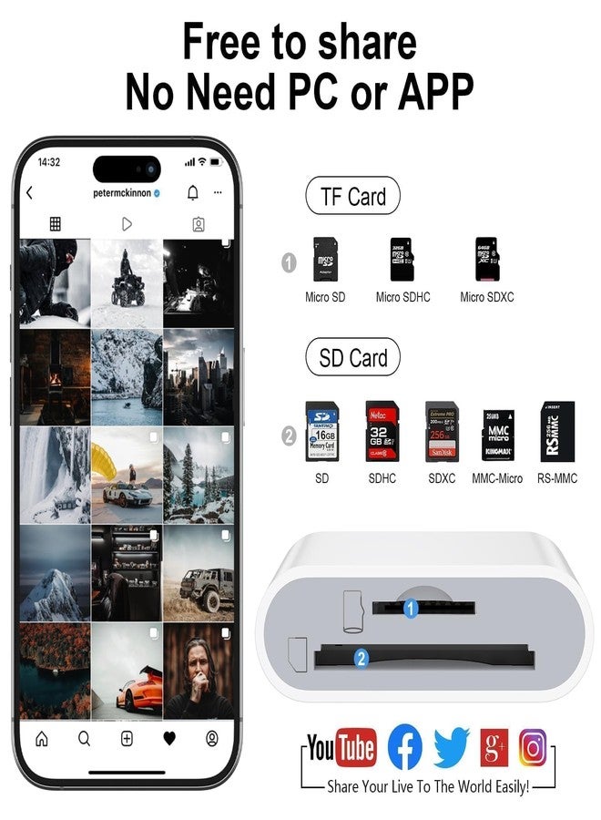 AILKIN SD Card Reader Type C for iPhone 17/17Pro16e/16Pro/15Pro, Macbook, iPad Pro, USB C Micro SD Card Reader Dual Slot 3.0 High Speed Trail Camera Memory Card Adapter for Android Samsung S25, Plug and Play - Image 2