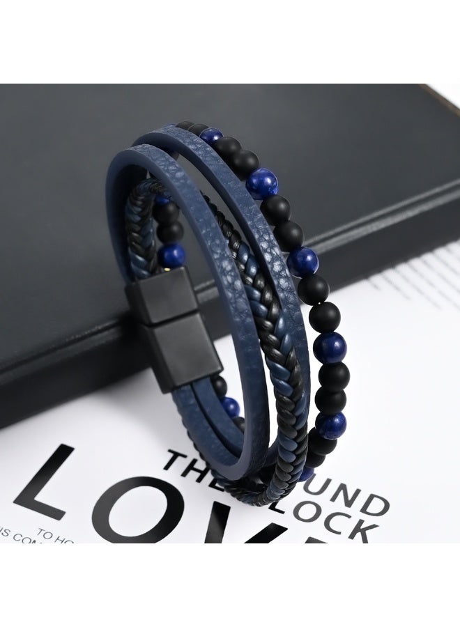 MIRFA Natural Agate Stone Leather Beaded Bracelets Jewelry Gift For Men Women  - Image 3