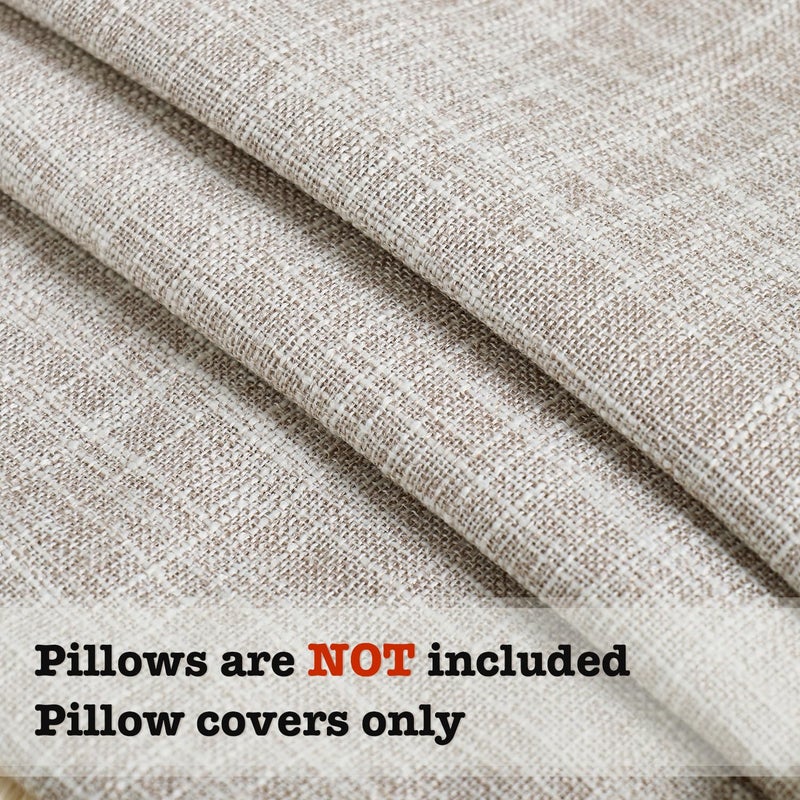 Daptsy Faux Linen Fringe Decorative Throw Pillow Covers 18x18 Inch Set of 2 Beige Burlap Boho Farmhouse Pillowcases with Tassels Rustic Woven Textured Cushion Cases for Sofa Bed Living Room Home Decor - Image 3