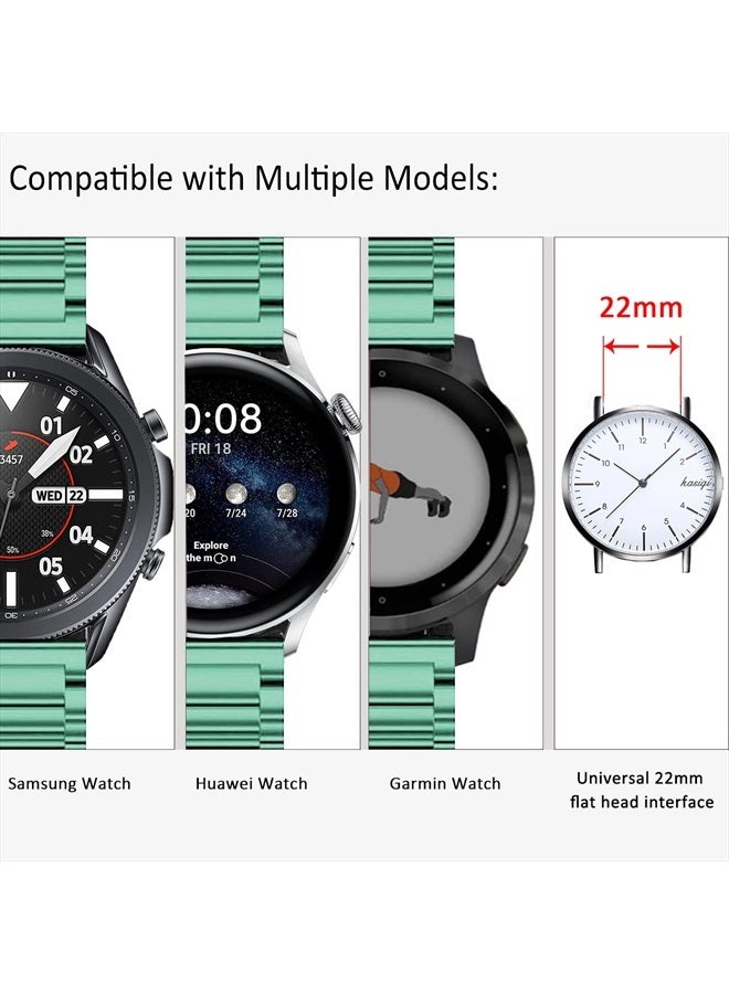 DEALELE Bands Compatible with Galaxy Watch 46mm / Galaxy Watch 3 45mm, 22mm Solid Stainless Steel Metal Strap Replacement for Samsung Gear S3 Frontier/Classic/Huawei GT2 46mm (Green) - Image 3