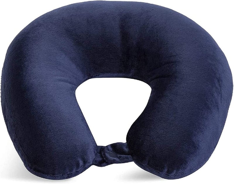 Wolf Essentials Adult Cozy Soft Microfiber Neck Pillow for Travel  Compact Machine Washable  Perfect for Airplane Car or Home Use  Filled and Finished in The USA  Navy