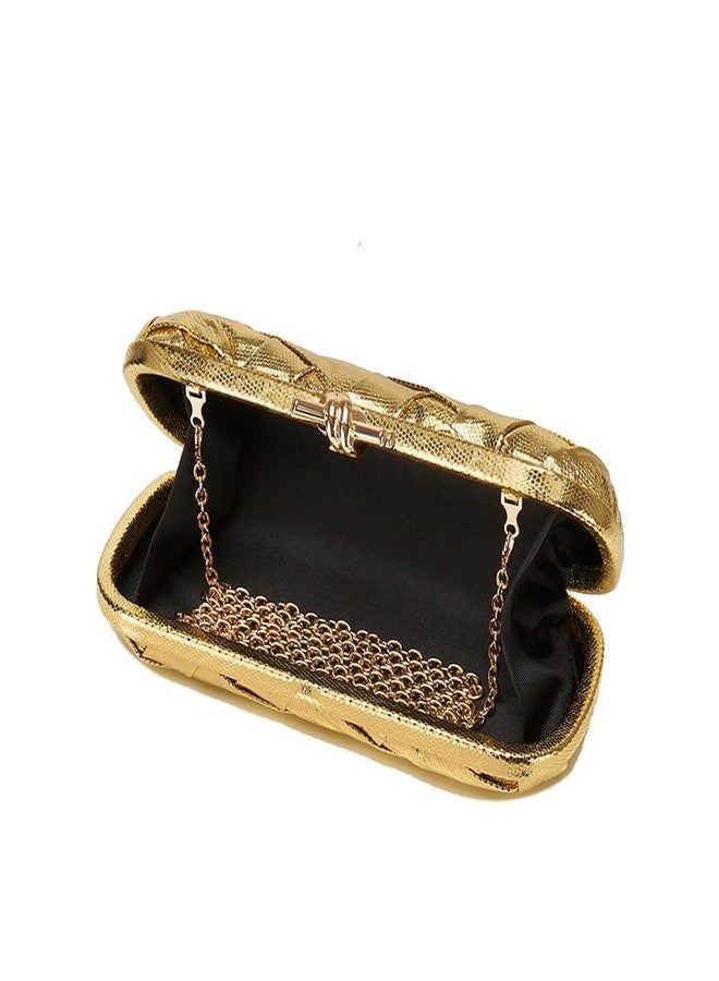 Zhoujazbb Woven Clutch Purses for Women Evening Wedding Crossbody Shoulder Bag Handbags for Women (Gold) - Image 4