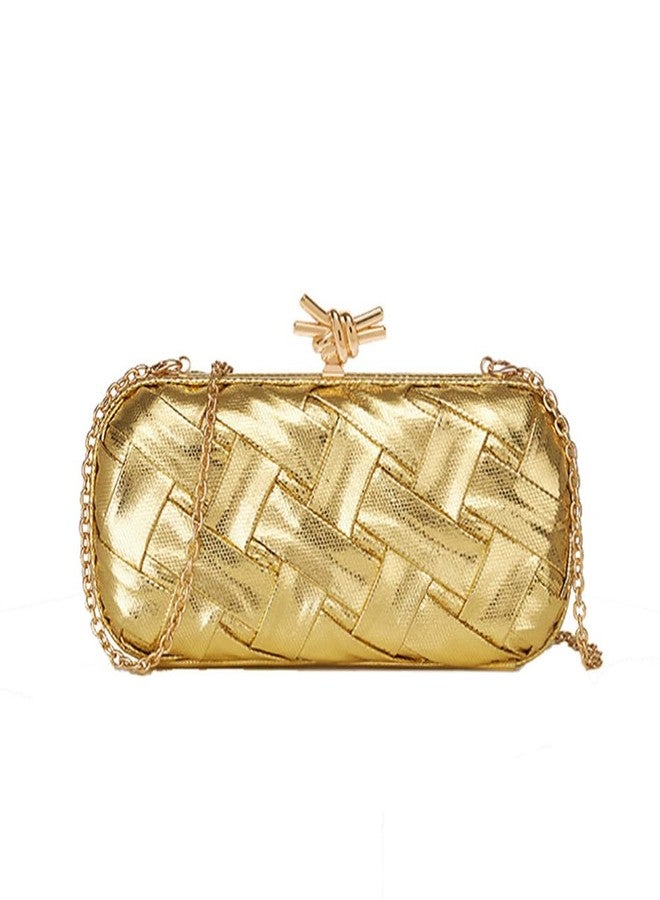 Zhoujazbb Woven Clutch Purses for Women Evening Wedding Crossbody Shoulder Bag Handbags for Women (Gold) - Image 1