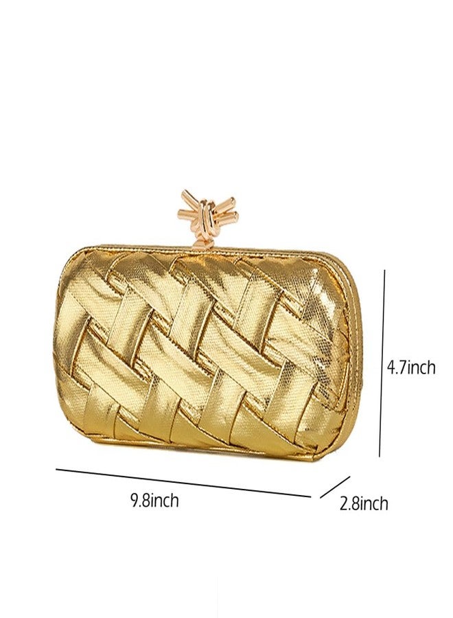 Zhoujazbb Woven Clutch Purses for Women Evening Wedding Crossbody Shoulder Bag Handbags for Women (Gold) - Image 3