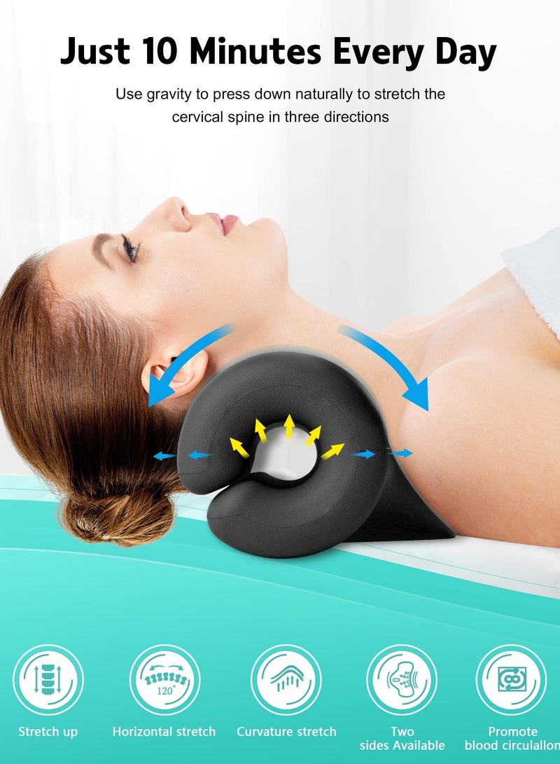 SOLARAE Neck and Shoulder Relaxer, Traction Orthotics Cervical Pillow, Neck Stretcher for Pain Relief, Suitable for Muscle Relax and TMJ Pain Relief (Black) - Image 2