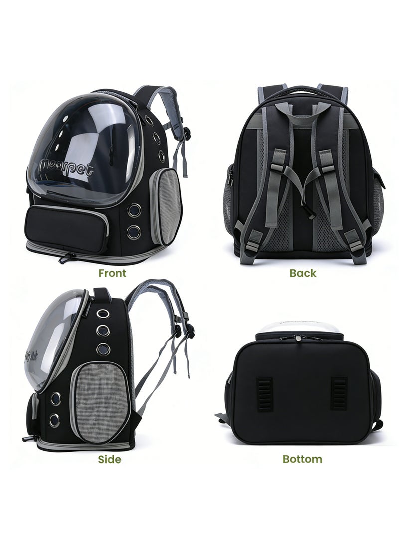 حقيبة ظهر أنيقة لحمل الحيوانات الأليفة، حقيبة قابلة للتنفس لحمل القطط، حقيبة ظهر فقاعية للحيوانات الأليفة، حقيبة سفر للحيوانات الأليفة مع غطاء واسع، حقيبة ظهر شفافة ومقاومة للماء ومحمولة للحيوانات الأليفة للسفر والمشي لمسافات طويلة والمشي في الهواء الطلق - أسود - Image 4
