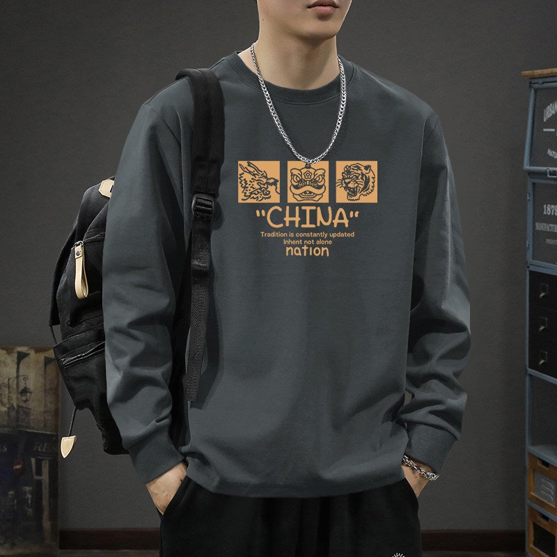 260G heavy cotton long-sleeved t-shirt men's spring and autumn 2025 new versatile loose casual top base shirt - Image 1