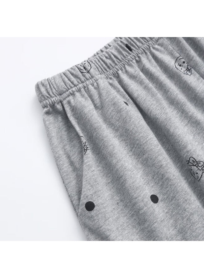 Fenton Fenteng Women's Pajamas Set With Chest Pad Summer Short Sleeve Shorts Thin Cotton Teenage Home Wear Suit Floral Grey L - Image 3