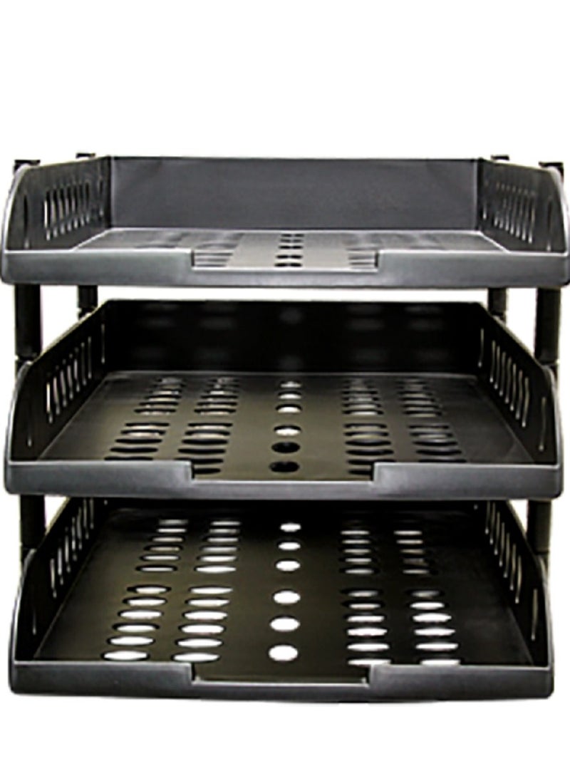 Deluxe - Deluxe 3-Tier Folding File Tray US-3033 - Black pc - Image 1