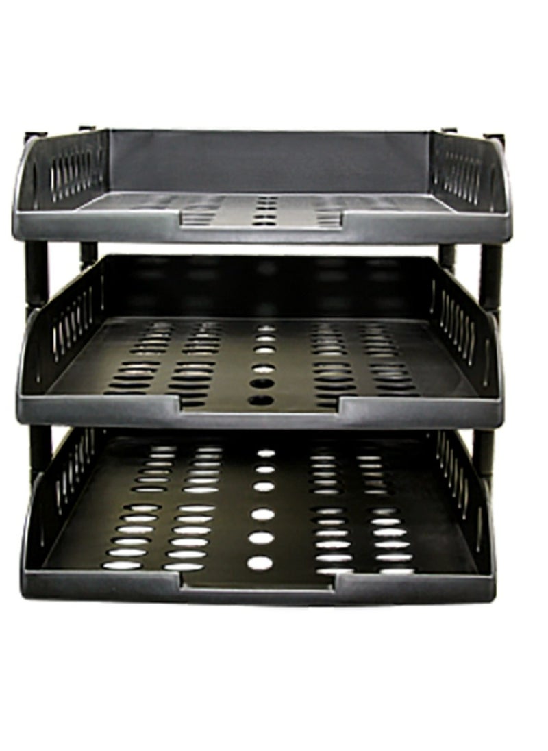 Deluxe - Deluxe 3-Tier Folding File Tray US-3033 - Black pc - Image 1