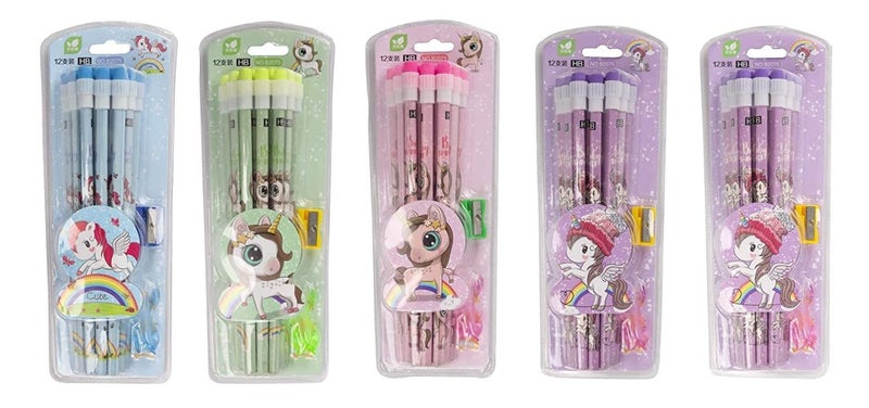 glitter star hubb glitter star hubb Unicorn Stationery HB Pencil Sharpener and Pencil Cap Set For Sketching Writing For Kids Children School Student Office Return Gifts pack of 2 - Image 1
