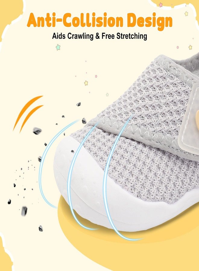 FEETCITY Baby First Walking Shoes Wide Baby Shoes Infant Sneakers Newborn Crib Shoe Barefoot Lightweight Slip On Shoe, Grey, 6-12 Months - Image 4