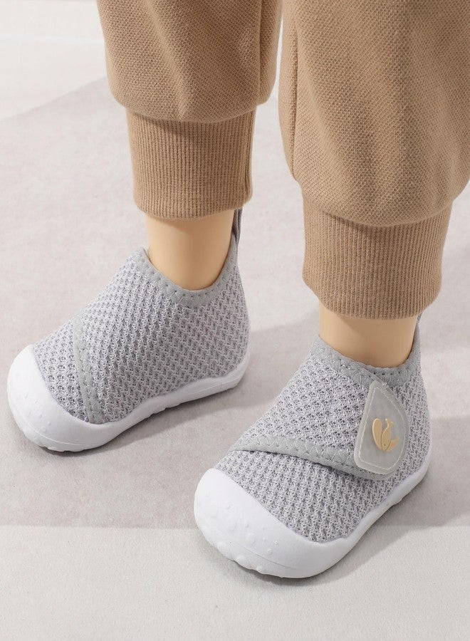 FEETCITY Baby First Walking Shoes Wide Baby Shoes Infant Sneakers Newborn Crib Shoe Barefoot Lightweight Slip On Shoe, Grey, 6-12 Months - Image 3