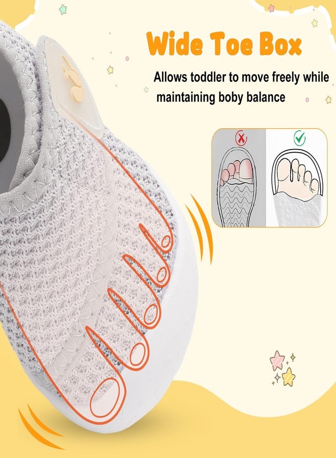 FEETCITY Baby First Walking Shoes Wide Baby Shoes Infant Sneakers Newborn Crib Shoe Barefoot Lightweight Slip On Shoe, Grey, 6-12 Months - Image 5