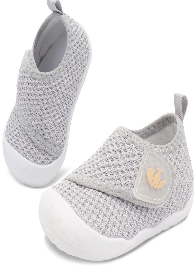 FEETCITY Baby First Walking Shoes Wide Baby Shoes Infant Sneakers Newborn Crib Shoe Barefoot Lightweight Slip On Shoe, Grey, 6-12 Months - Image 1