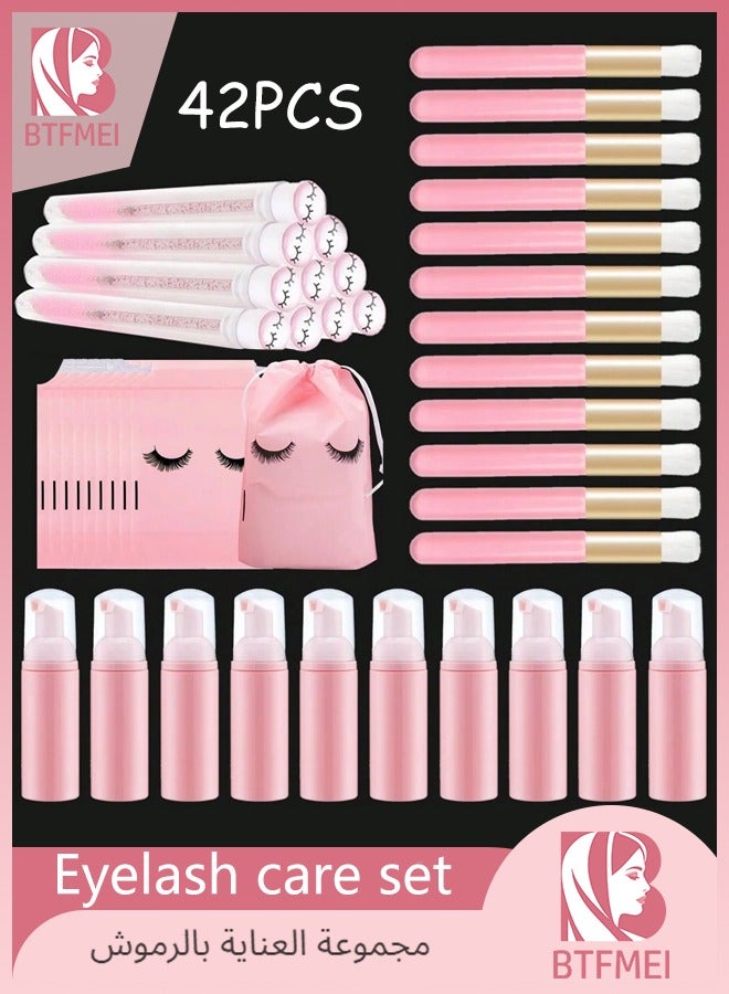 BTFMEI 42 PCS Facial Cleansing Kit, Lash Shampoo Bottle Brushes Set, Refillable Liquid Foaming Soap Bottles, Lash Shampoo Brush for Cleaning, Disposable Mascara Brushes, Makeup Bags with Drawstring Beauty Gift for Women Girls Supplies  - Image 1