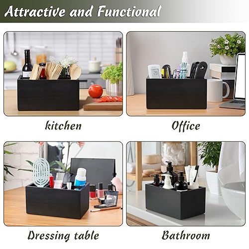 DRASTAR Silverware Caddy, Wooden Utensil Holder, Picnic Cutlery Holder, Black Silverware Holder, Plastic Silverware Caddy for Party, Countertop, Camping - Image 4