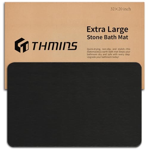 THMINS Black Stone Bath Mat 32x20 Extra Large Stone Bath Mat Super Absorbent Quick Drying for Bathroom Easy to Clean - Image 1