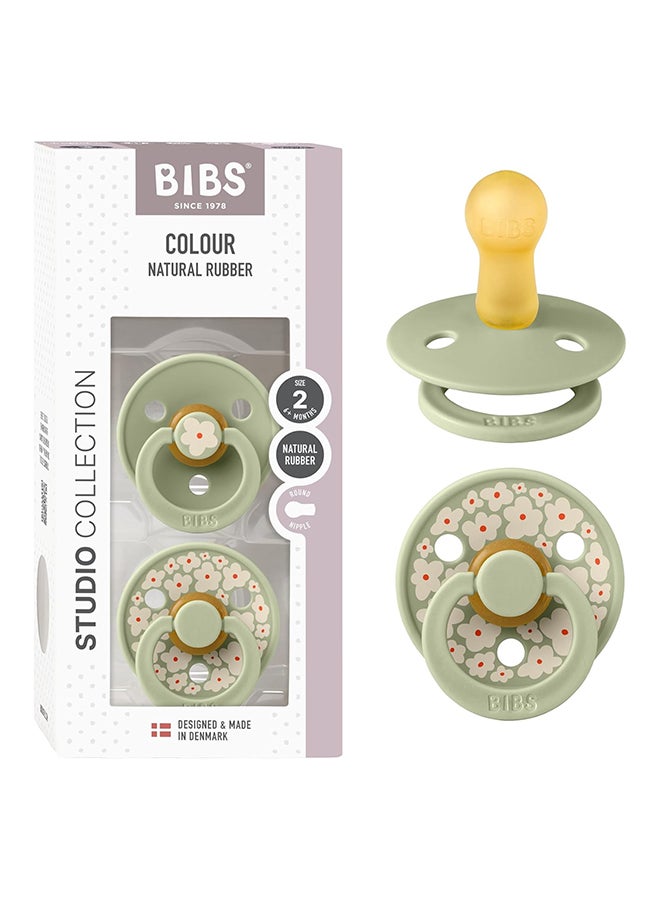 BIBS Pacifier Studio Colour 2 Pack Jasmine Latex Size 2, Sage Mix - Image 1