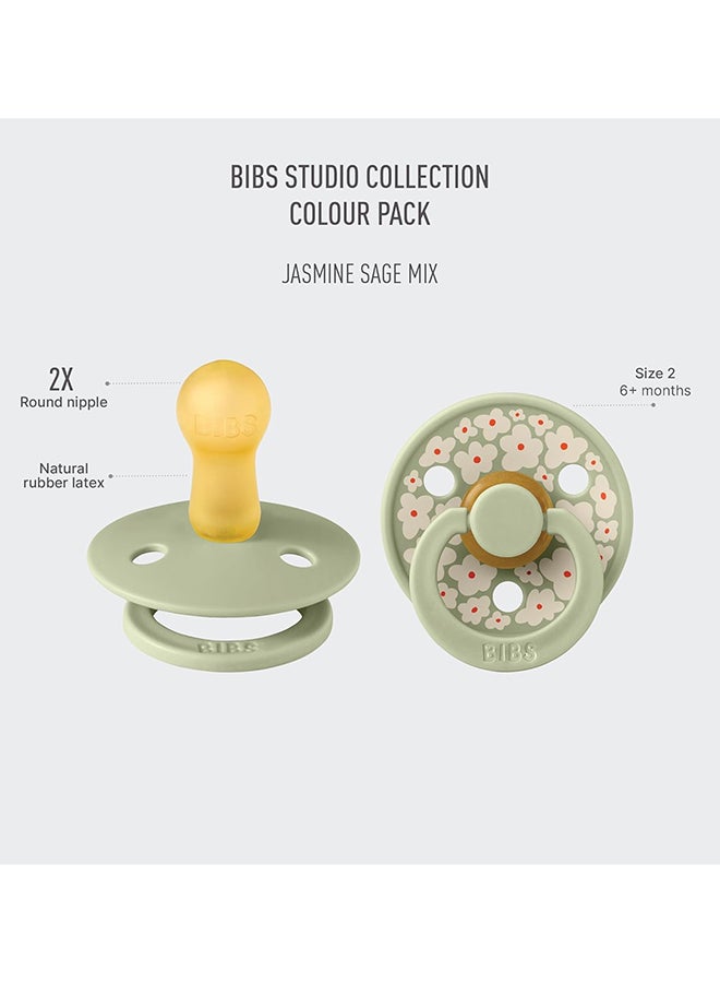BIBS Pacifier Studio Colour 2 Pack Jasmine Latex Size 2, Sage Mix - Image 2