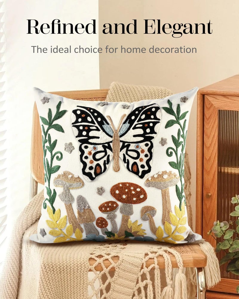 Kokaaee Embroidered Throw Pillow Cover - 18x18 Decorative Pillow Cover with Zipper Aesthetic Cute Design Boho Spring Summer Throw Pillowcase for Living Room Couch Sofa Bed, Butterfly Moon - Image 5