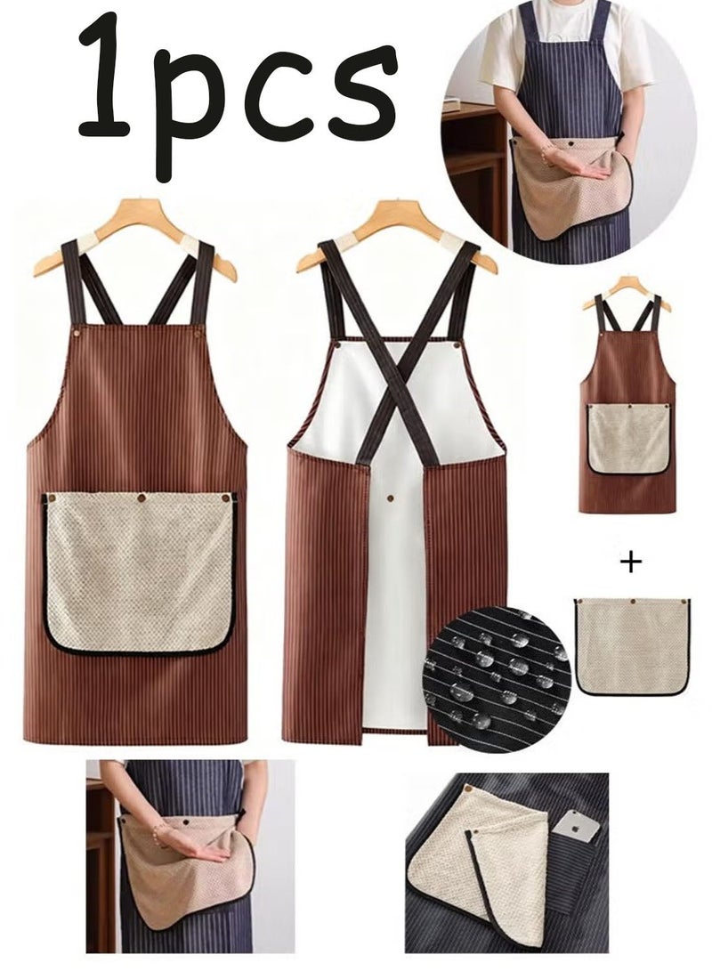 Bib Apron with Pockets, Waterproof and Oil-Proof, Multipurpose Kitchen Cooking Apron for Kitchen Baking, Store, Garden, Restaurant, Barbecue, Cafe, Barista （brown - Image 1