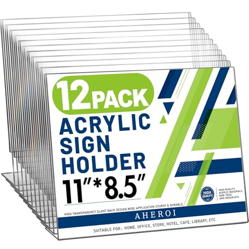 Aheroi 12Pcs Acrylic Sign Holder 8.5 x 11, Horizontal Clear Sign Holders 8.5 x 11, L-Shape Acrylic Paper Holder, Plastic Sign Holder Paper Holder Display Stand for Menu Document Picture Frames - Image 1