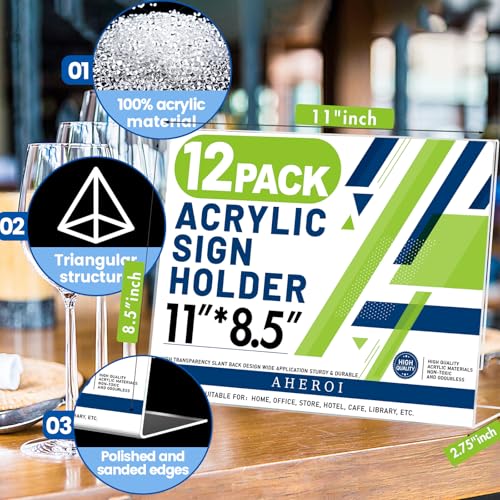 Aheroi 12Pcs Acrylic Sign Holder 8.5 x 11, Horizontal Clear Sign Holders 8.5 x 11, L-Shape Acrylic Paper Holder, Plastic Sign Holder Paper Holder Display Stand for Menu Document Picture Frames - Image 3