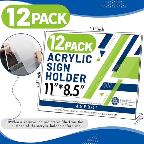 Aheroi 12Pcs Acrylic Sign Holder 8.5 x 11, Horizontal Clear Sign Holders 8.5 x 11, L-Shape Acrylic Paper Holder, Plastic Sign Holder Paper Holder Display Stand for Menu Document Picture Frames - Image 2