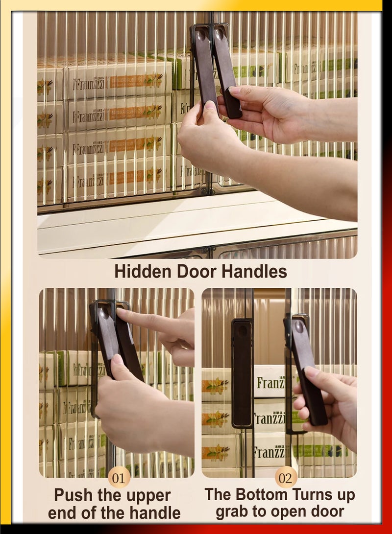 توشونكس رف مطبخ قابل للتكديس بأربعة مستويات مع صناديق تخزين بلاستيكية كبيرة، أبواب شفافة قابلة للطي، خزانة متعددة الاستخدامات، رف للمخزن، المنضدة، الخزانة، تخزين الطعام، أدوات المطبخ، غرفة النوم، المكتب، السكن الجامعي — المقاس: ارتفاع 124 سم × طول 54 سم × عرض 34 سم - Image 4