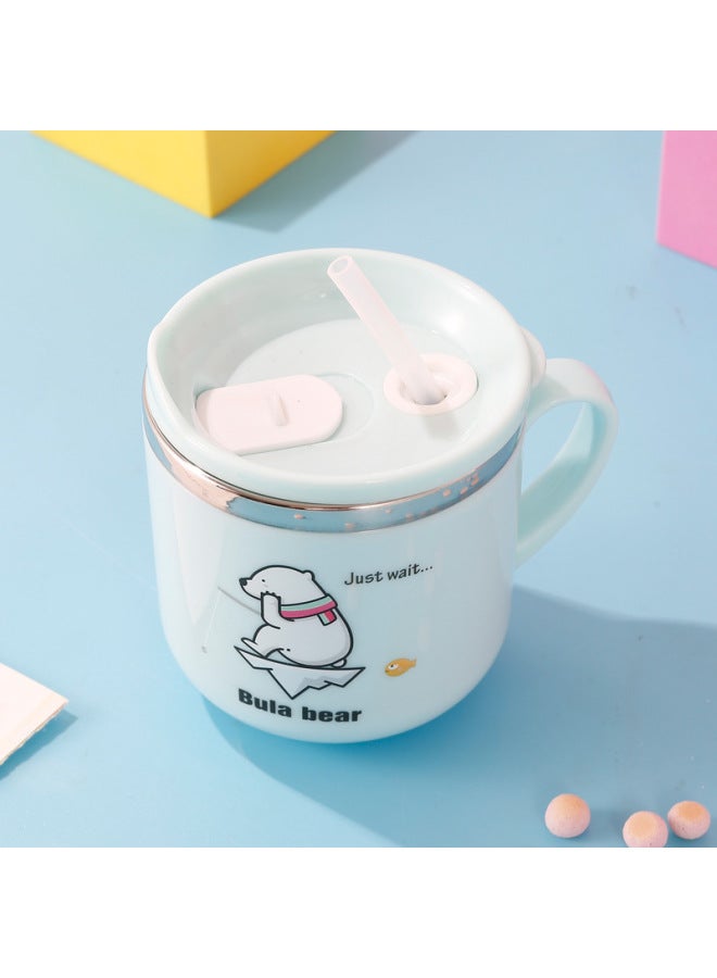 304 Stainless Steel Children's Straw Cup Baby Creative Cup Anti-scald Double Layer Heat Insulation Belt Cover With Handle Portable-Color:Ordinary Cover Nordic Powder-Capacity:Children's Water Cup  - Image 4