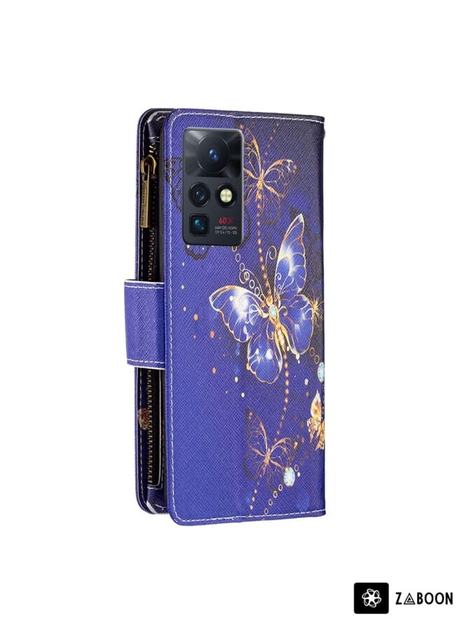 Green Tiger - For Infinix Zero X / X Pro Colored Drawing Pattern Zipper Horizontal Flip Phone Leather Case(Purple Butterfly) - Image 1