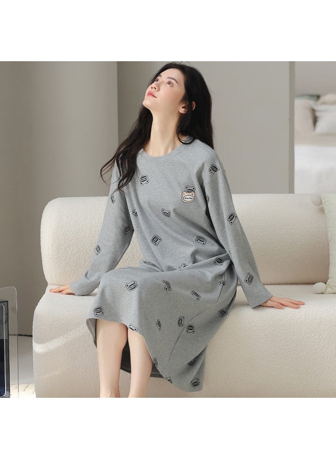 Your Sun Yiershuang Women's Cotton Long Sleeve Knee-length Cartoon Pajama Dress For Spring And Autumn - Image 2