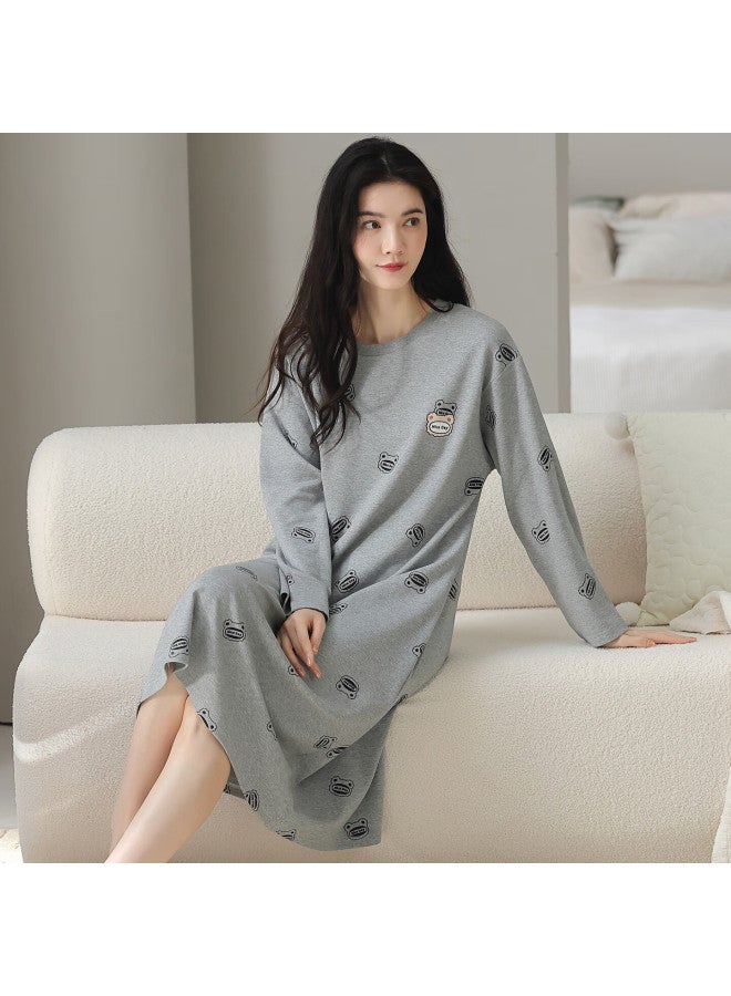 Your Sun Yiershuang Women's Cotton Long Sleeve Knee-length Cartoon Pajama Dress For Spring And Autumn - Image 3