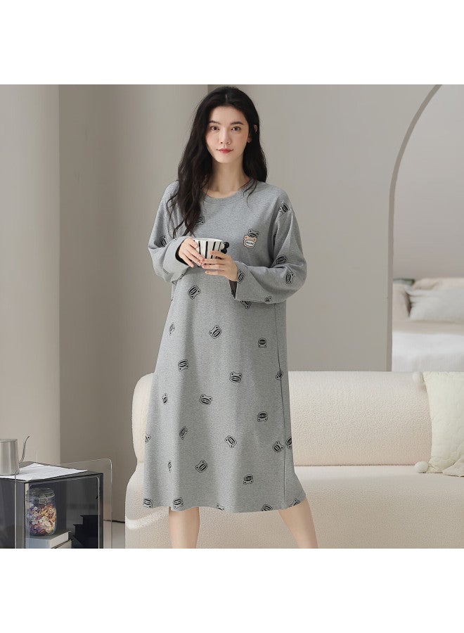 Your Sun Yiershuang Women's Cotton Long Sleeve Knee-length Cartoon Pajama Dress For Spring And Autumn - Image 5