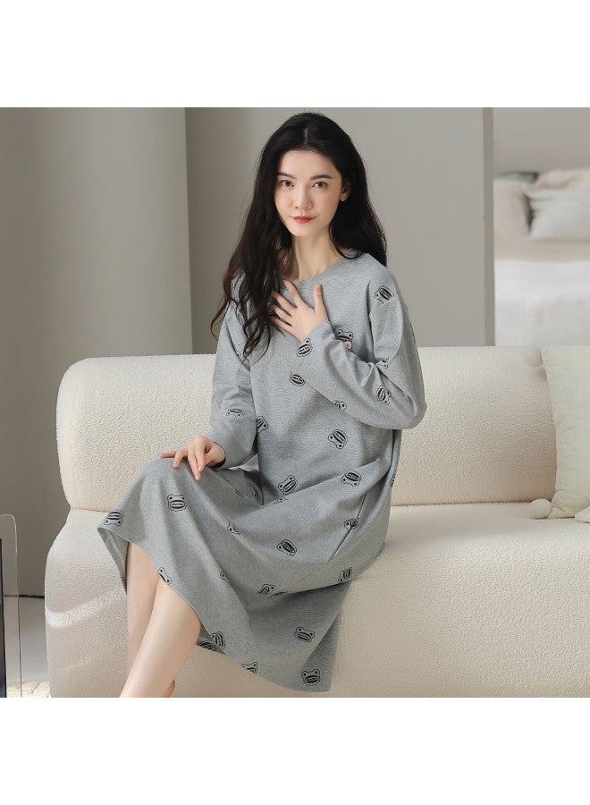 Your Sun Yiershuang Women's Cotton Long Sleeve Knee-length Cartoon Pajama Dress For Spring And Autumn - Image 1