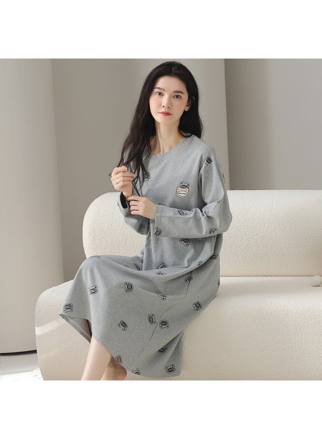 Your Sun Yiershuang Women's Cotton Long Sleeve Knee-length Cartoon Pajama Dress For Spring And Autumn - Image 4